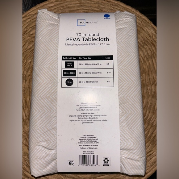 Mainstays Herringbone PEVA Tablecloth, Beige, 70"..round..(NWT) - Picture 2 of 7